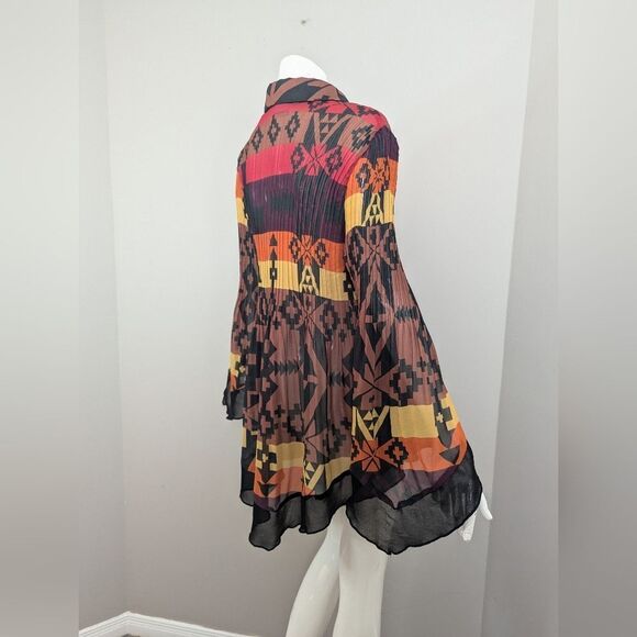 Point Zero Nicole Benisti Vintage Sheer Blouse – Tribal Print Pleated Top – Size - Picture 6 of 12